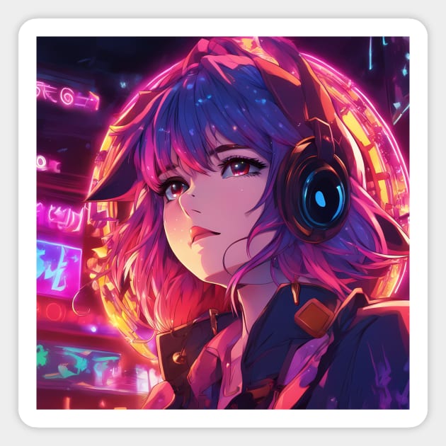 IT Anime Girl Sky Light America Magnet by animegirlnft